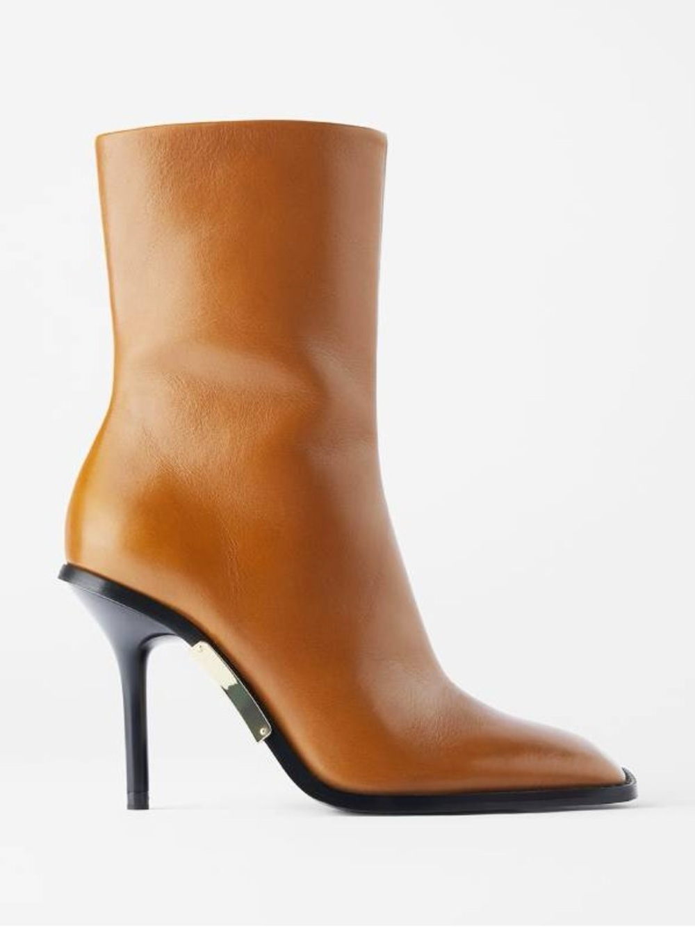 Zara Square Toe High Heel Leather Ankle Boots